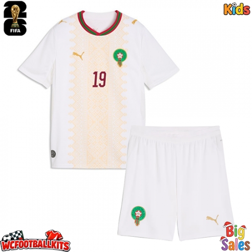 Morocco Youssef En-Nesyri #19 Replica Away Stadium Kit for Kids World Cup 2026 Short Sleeve (+ pants)